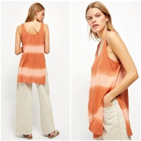 NEW Free People Joni Long Knit Oversized Tank Top Citrus Sunset Combo - Picture 1 of 5